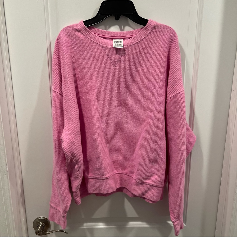 PINK Oversized Waffle Knit Crewneck Sweatshirt